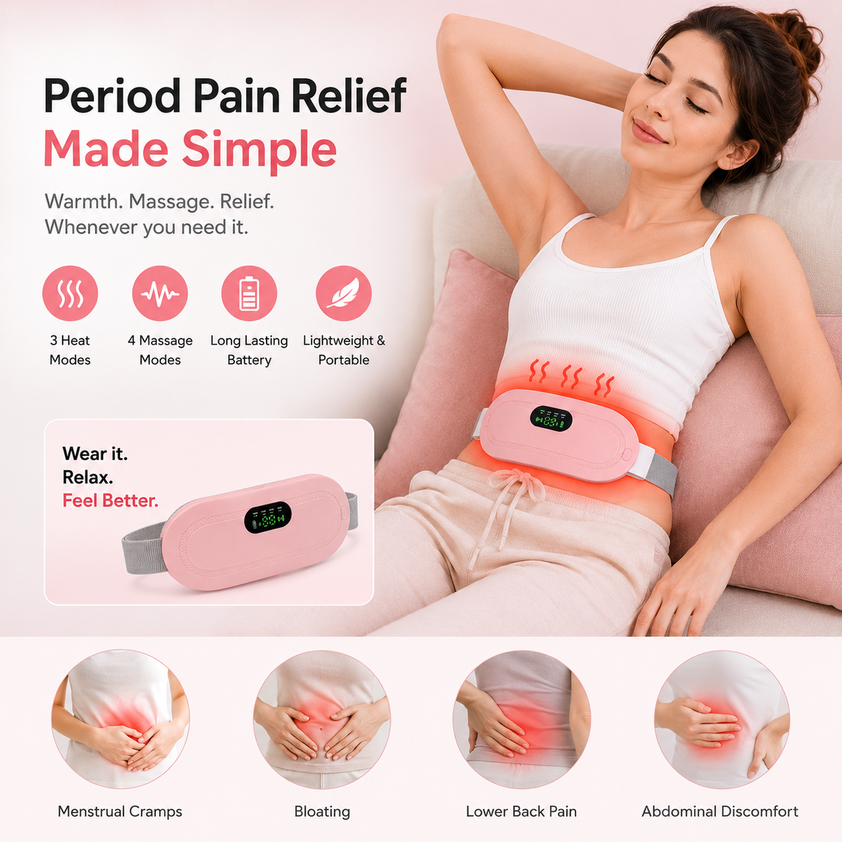 Period Cramp Comfort - Portable Cordless Heating Pad