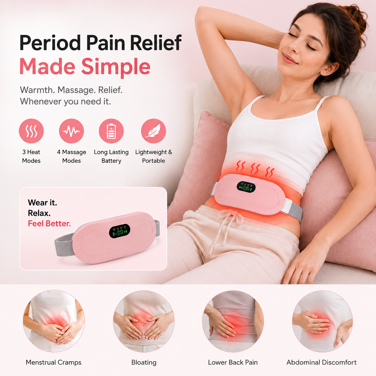 Period Cramp Comfort - Portable Cordless Heating Pad
